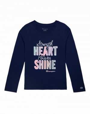 Girls' Champio Classic Long-Sleeve T Shirts Navy | P1TB60