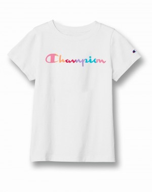 Girls' Champio Classic T Shirts White | B8ME59