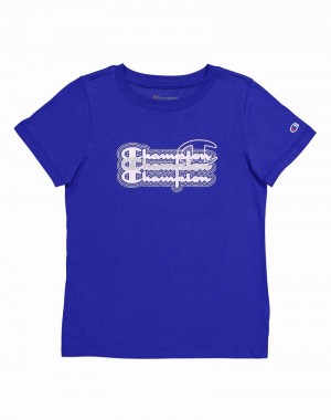 Girls' Champio Crew T Shirts Blue | G2QW01