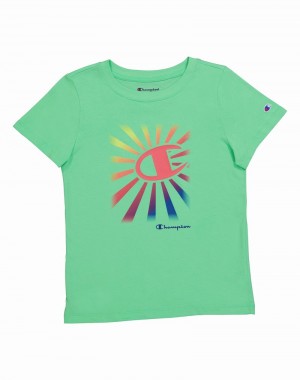 Girls' Champio Crew T Shirts Green | J4RE24