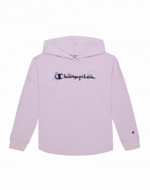 Girls' Champio Long-Sleeve Hooded T Shirts Lavender | N6MA45