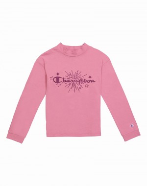 Girls' Champio Long-Sleeve Mock Neck T Shirts Pink | V0VI66