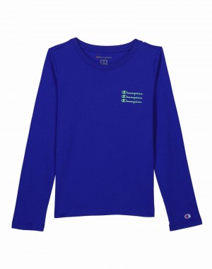 Girls' Champio Long-Sleeve T Shirts Blue | S4WL66