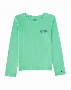 Girls' Champio Long-Sleeve T Shirts Green | X5GV92