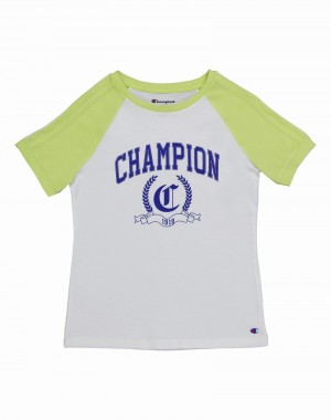 Girls' Champio Raglan Short-Sleeve T Shirts White | Z4LT20