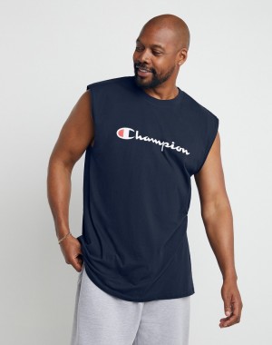 Men's Champio Big & Tall Classic Muscle T Shirts Navy | M8UM76