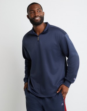 Men's Champio Big & Tall Game Day 1/4 Zip Top Sweatshirts Navy | J3YK81