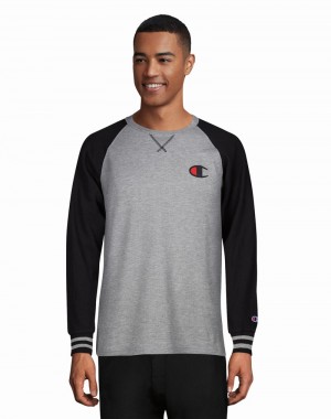 Men's Champio C-Life Sleep Long Sleeve Raglan T Shirts Grey | Y9DC24