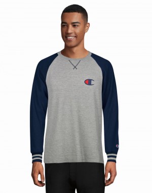 Men's Champio C-Life Sleep Long Sleeve Raglan T Shirts Navy | P7TA28