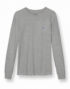 Men's Champio C-Life Sleep Long Sleeve Waffle Oxford T Shirts Grey | T7CW82