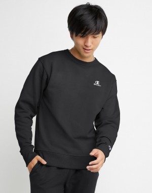 Men's Champio Classic Fleece Crew Sweatshirts Black | I1AX12