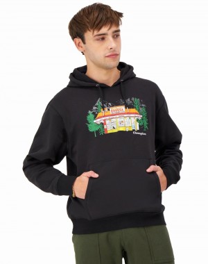 Men's Champio Classic Fleece Hoodie Black | H4YY42