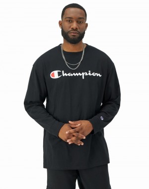 Men's Champio Classic Graphic Long-Sleeve T Shirts Black | P2MD87