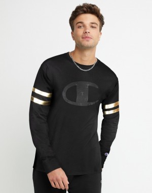 Men's Champio Classic Graphic Long Sleeve T Shirts Black | F2YA05