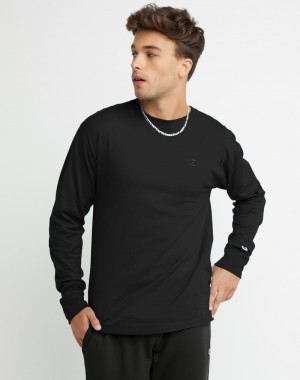 Men's Champio Classic Long Sleeve T Shirts Black | F4WN09