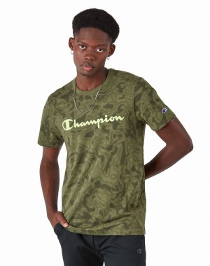 Men's Champio Classic T Shirts Olive | T5EO31