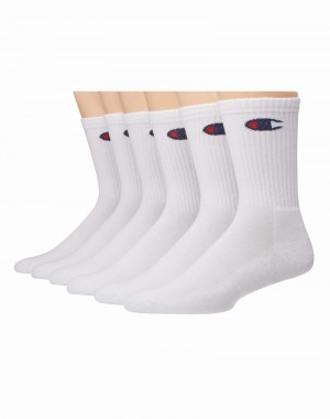 Men's Champio Crew Extended Sizes Socks White | B4SL92