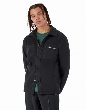 Men's Champio Global Explorer Fleece Shirt Jackets Black | I3MY44