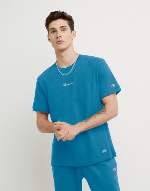 Men's Champio Midweight Reverse Weave T Shirts Turquoise | E6OJ78