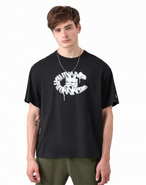 Men's Champio Midweight T Shirts Black | N9RM76