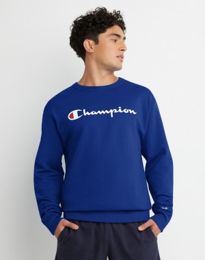 Men's Champio Powerblend Crewneck Sweatshirts Blue | U8LW42