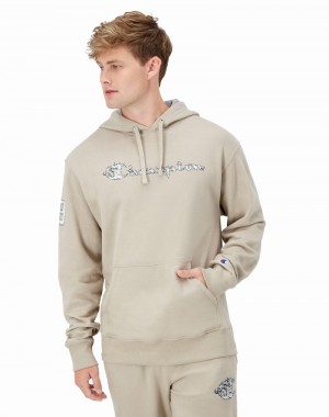 Men's Champio Powerblend Fleece Hoodie Beige | O0DZ40