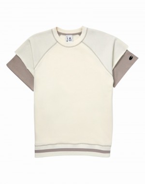 Men's Champio Premium Super Fleece Layered T Shirts Beige | I3MP69