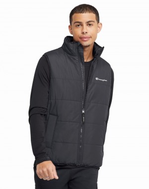 Men's Champio Puffer Vest Black | D8ZH19