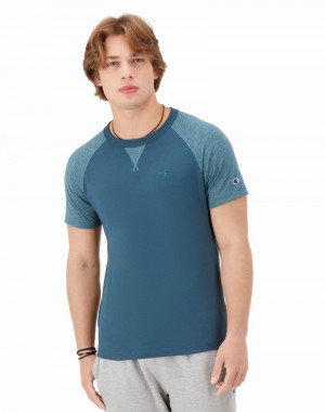 Men's Champio Raglan Sleeve T Shirts Blue | O0BD64