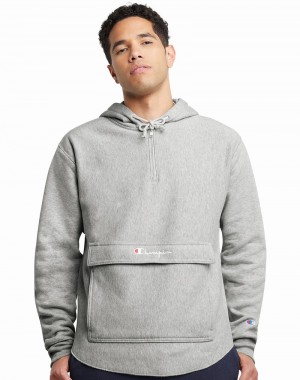 Men's Champio Reverse Weave Boxy Anorak Hoodie Grey | D8TN57