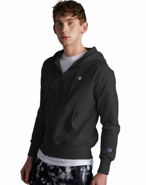 Men's Champio Reverse Weave Full Zip Hoodie Black | V4CQ11