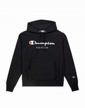 Men's Champio Reverse Weave Hoodie Black | P6QE24