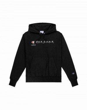 Men's Champio Reverse Weave Hoodie Black | I0UP73