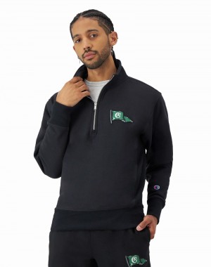 Men's Champio Reverse Weave Quarter Zip Pullover Black | R9WX92