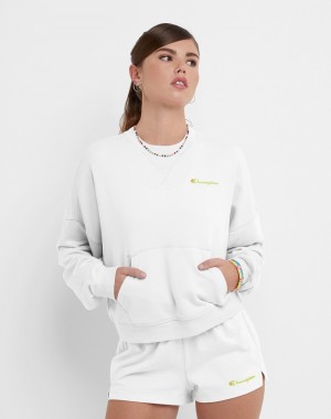 Women's Champio Campus French Terry Crewneck Sweatshirts White | M4KT72