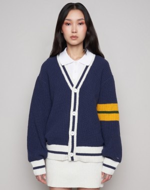 Women's Champio Champion x Guizio Oversized Cardigan Navy | M2AJ64