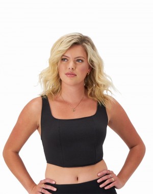 Women's Champio Classic Fleece Corset Top Sports Bra Black | N8BA86