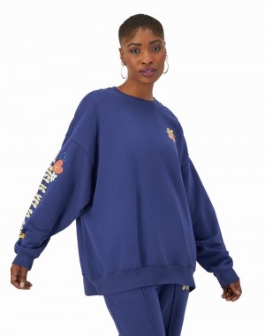 Women's Champio Classic Fleece Oversized Crewneck Sweatshirts Blue | L5GU04