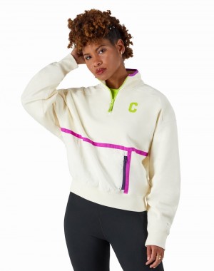 Women's Champio Classic Fleece ¼ Zip Jackets White | L1YL20