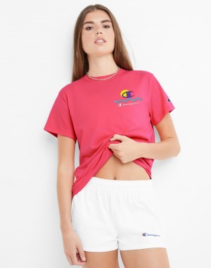 Women's Champio Classic Graphic T Shirts Pink | K5ZP70