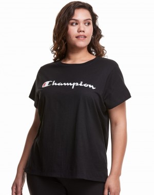 Women's Champio Classic T Shirts Black | F4LQ20