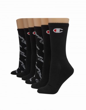 Women's Champio Crew C Logo Socks Black | Q1MV58