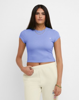 Women's Champio Fitted Ribbed T Shirts Purple | M4PL81