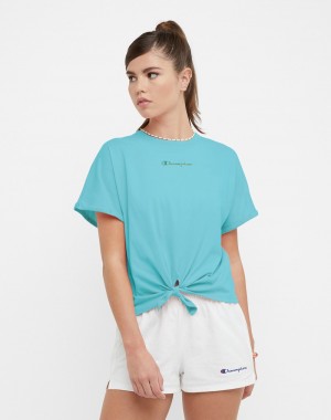 Women's Champio Front Tie T Shirts Blue | Y8ND44