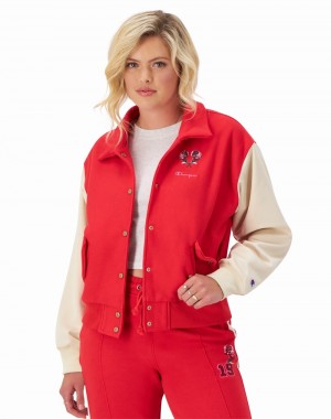 Women's Champio Letterman Patch Jackets Red | M4JX45