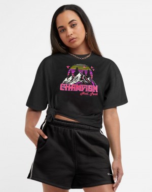 Women's Champio Oversized Jersey T Shirts Black | D1IT65