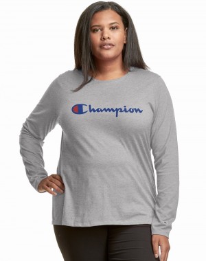 Women's Champio PLUS LONG SLEEVE GRAPHIC T Shirts Grey | X1GA02