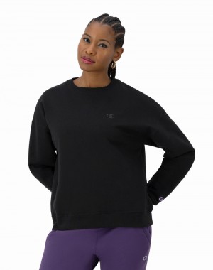 Women's Champio Powerblend Crewneck Sweatshirts Black | B2BU34