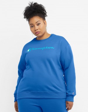 Women's Champio Powerblend Crewneck Sweatshirts Blue | Z3RO98