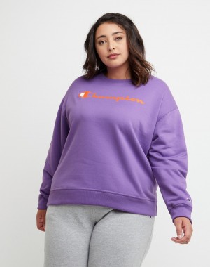 Women's Champio Powerblend Crewneck Sweatshirts Purple | R4HZ50